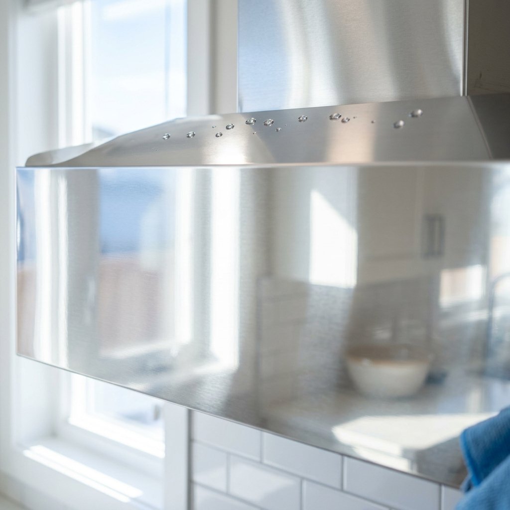 Sparkling clean stainless steel surface reflecting light