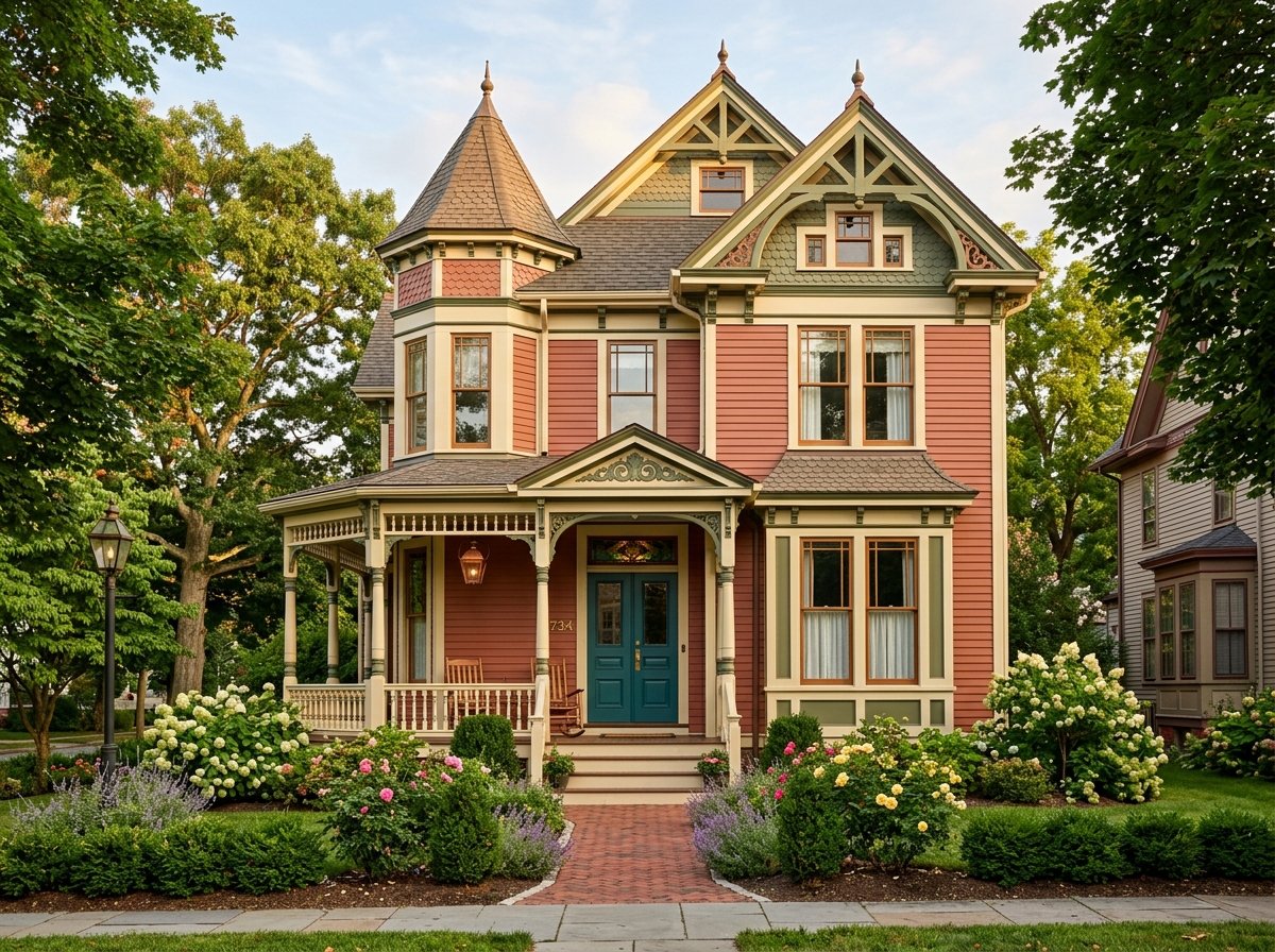 The beautifully repainted exterior of a historic residential home, preserving its classic charm