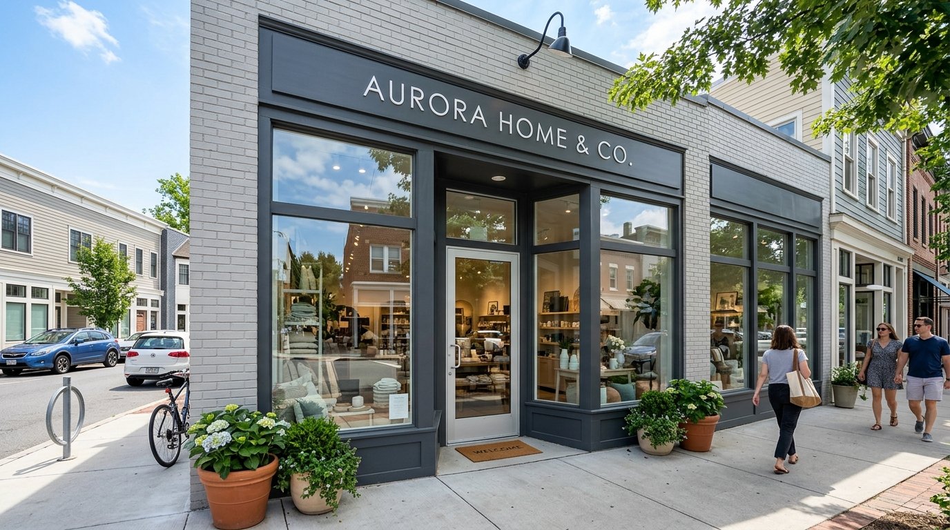 A clean and freshly painted modern retail storefront with gleaming windows